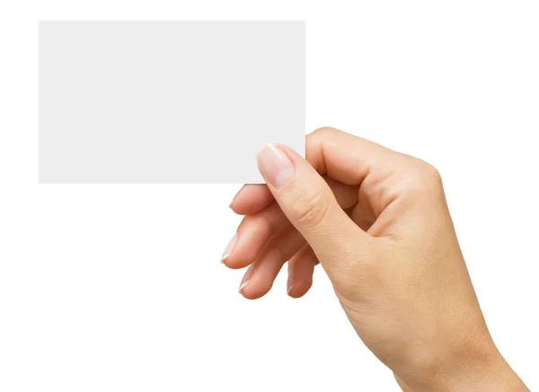 Empty business card in a women — Stock Photo, Image