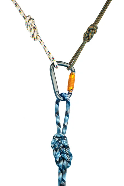Carabiner and three ropes — Stock Photo, Image