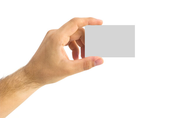 Empty business card in a human hand