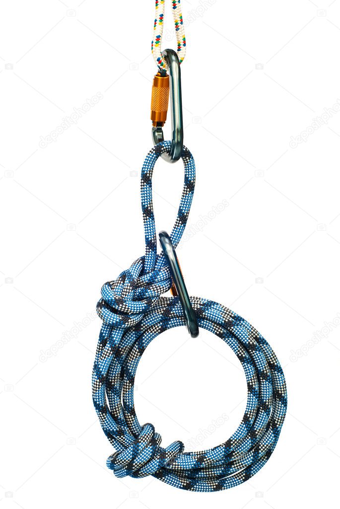 Climbing equipment - carabiners and blue