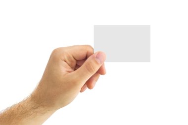 Empty business card in a human hand clipart