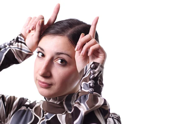 Girl with horns — Stock Photo, Image