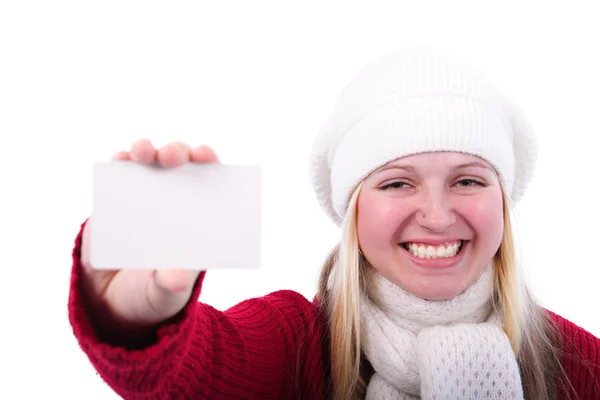 Girl with a card — Stock Photo, Image
