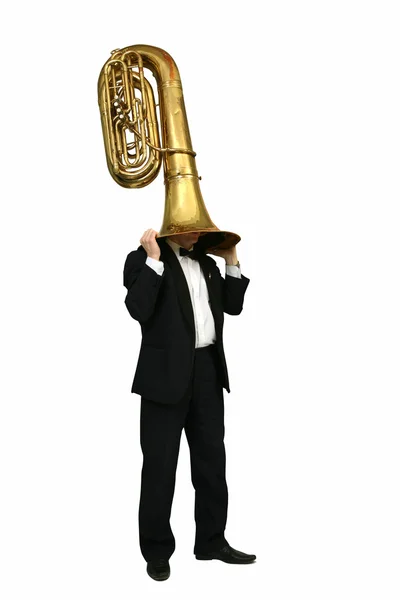 Mężczyzna gra tuba — Zdjęcie stockowe