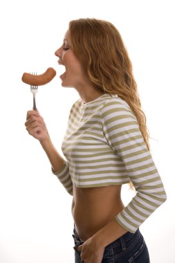 Girl eats sausage clipart
