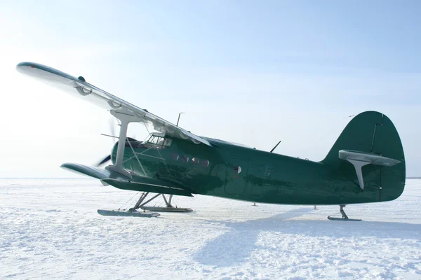stock image Plane with skis on the snow