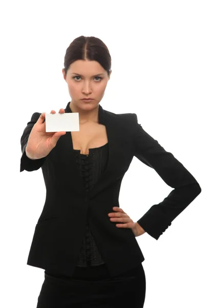 Κοπέλα που κρατά μια επαγγελματική κάρτα — Φωτογραφία Αρχείου
