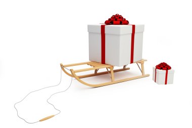 Sleigh gift on a white background clipart