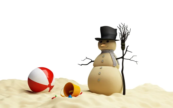 Boneco de neve em uma praia — Fotografia de Stock