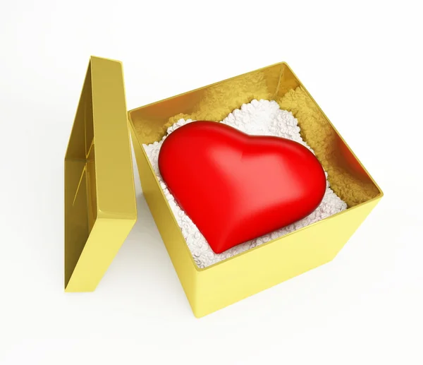 Heart is in a gold box — Stockfoto