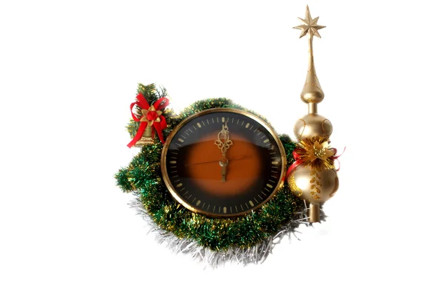 Hours and New Year's decorations — Stock Photo, Image