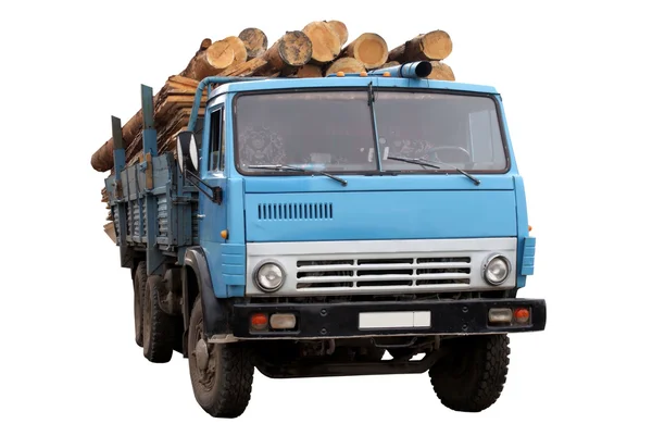 Um caminhão com uma madeira — Fotografia de Stock