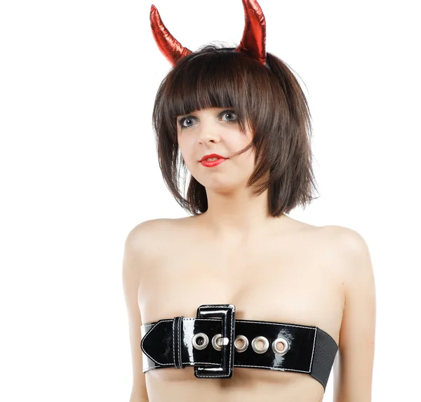 Bella ragazza in costume da diavolo — Foto Stock