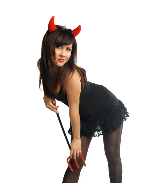 Menina bonita no traje do diabo — Fotografia de Stock