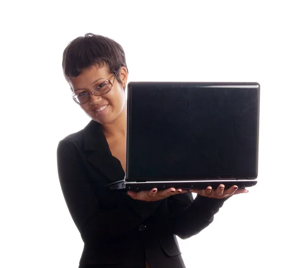 Dizüstü bilgisayarlı kadın — Stok fotoğraf