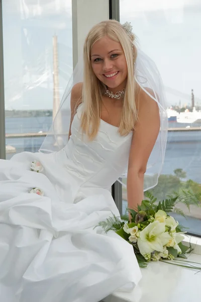 Bride on the window — Stock Photo, Image