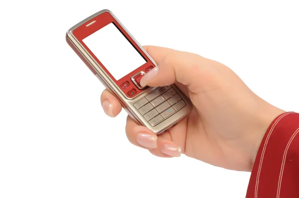 Telefon w ręku babski — Zdjęcie stockowe