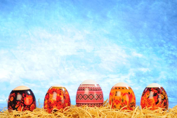 Five brush painting eggs — Stock Photo, Image
