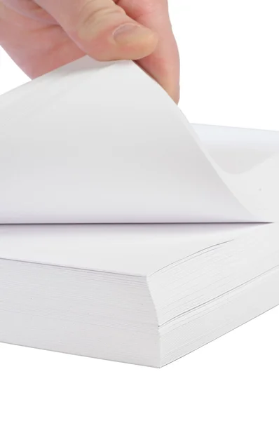 Pile of paper and hand Stock Photo