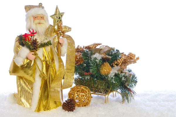 Игрушечный Санта Клаус и сани — стоковое фото