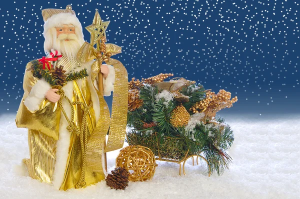 Іграшка Санта Клаус і санки — стокове фото