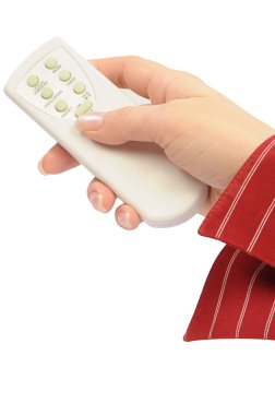 Remote control unit in female hand clipart