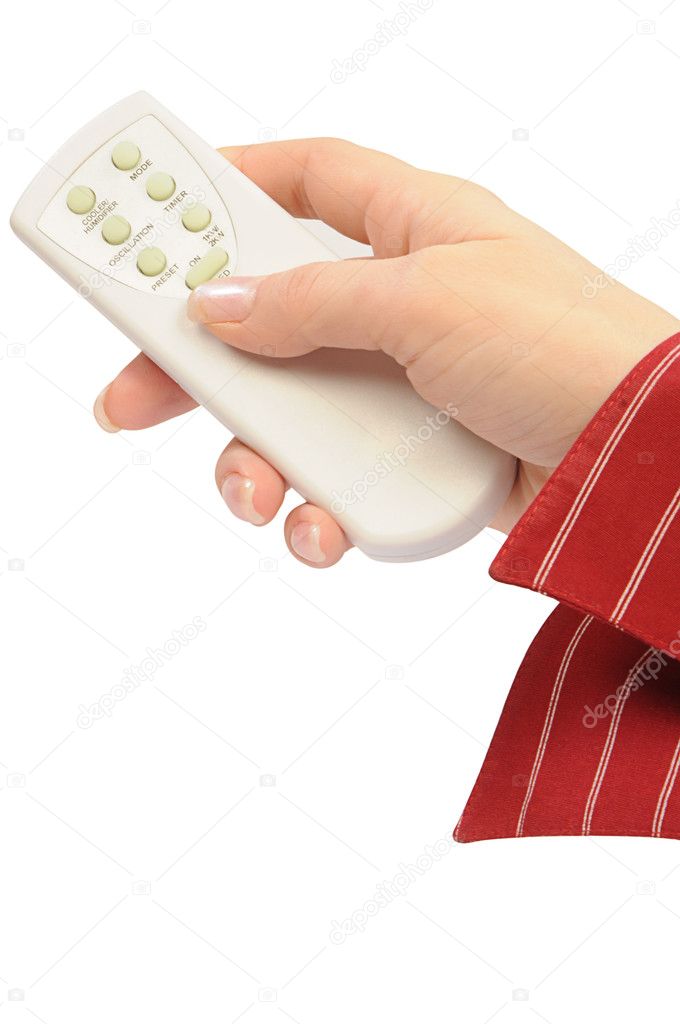Remote control unit in female hand