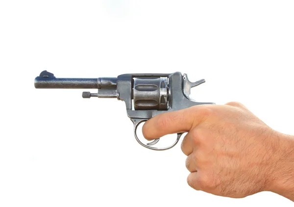 Antiguo revólver en una mano aislada —  Fotos de Stock