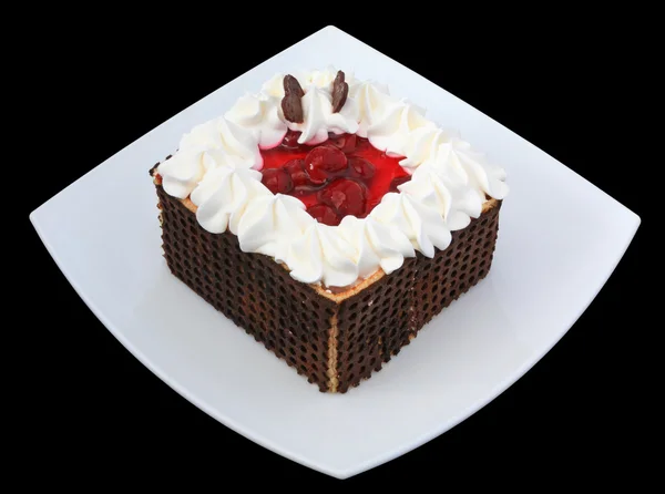 Schokoladenkuchen mit Kirschen — Stockfoto