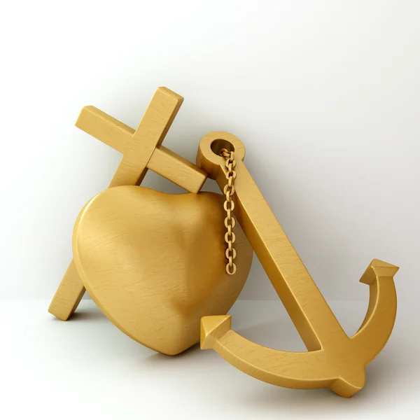 Heart cross anchor 3d illustration — Zdjęcie stockowe