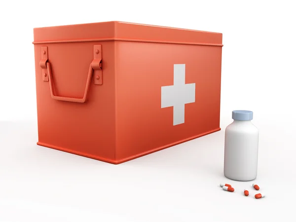 Red first aid kit 3D illustration — Stock Photo, Image