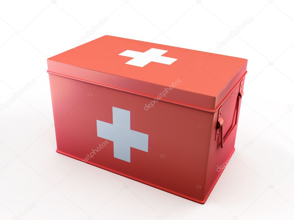 Red first aid kit 3D illustration