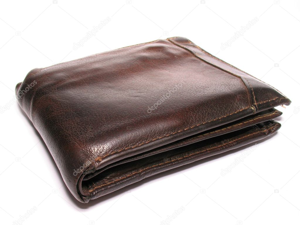 An old brown leather wallet isolated