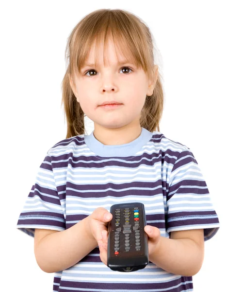 Girl with remote control — Stock Photo, Image