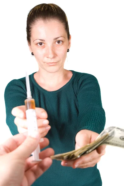 stock image Woman with money and syringe