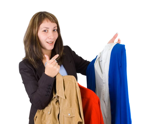 Fiatal hölgy beszerzési ruhák — Stock Fotó