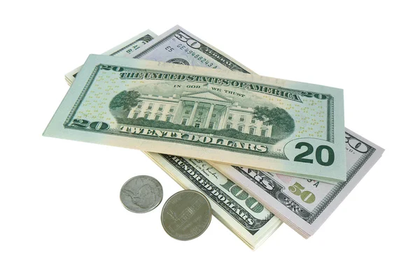 US bills and coins — Stock Photo, Image