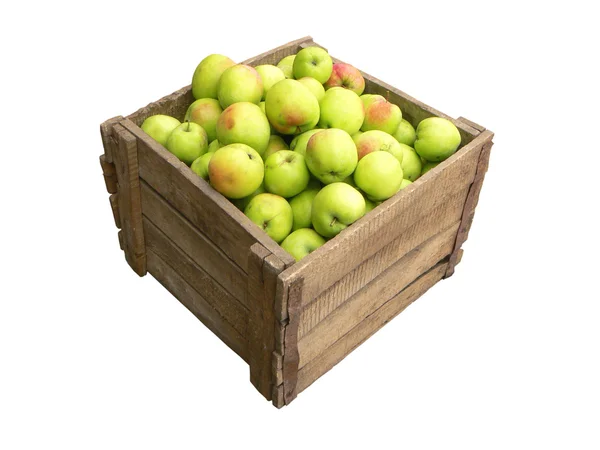 Old wooden box full of apples — Stock Photo, Image
