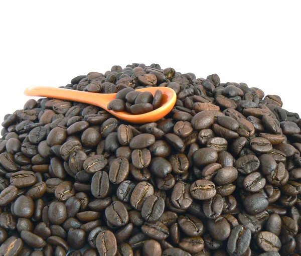 Kaffeebohnen mit Löffel — Stockfoto