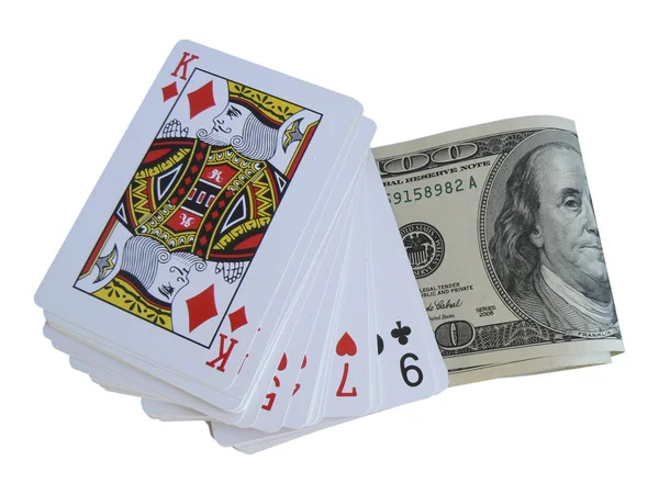 Carte da gioco e dollari — Foto Stock