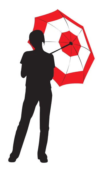 Silhouette della giovane ragazza con ombrello — Vettoriale Stock