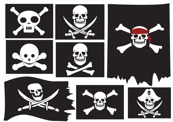 Crâne et os croisés. Drapeaux pirates — Image vectorielle