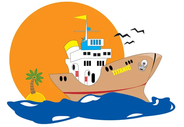 Ship in tropical sea — Stock Vector