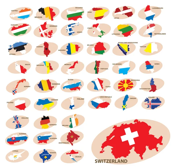 Banderas y siluetas de los países . — Vector de stock