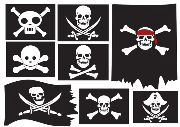 Cráneo y huesos cruzados. Banderas piratas — Archivo Imágenes Vectoriales
