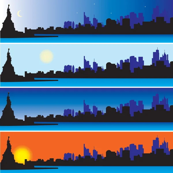 Vrijheidsbeeld met new york skyline — Stockvector