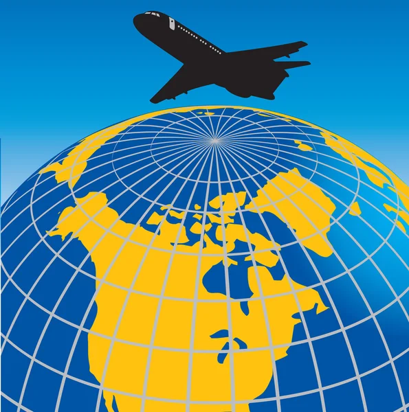 Globe dan pesawat terbang - Stok Vektor