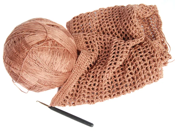Knitting with ball and crochet — Stock Photo, Image