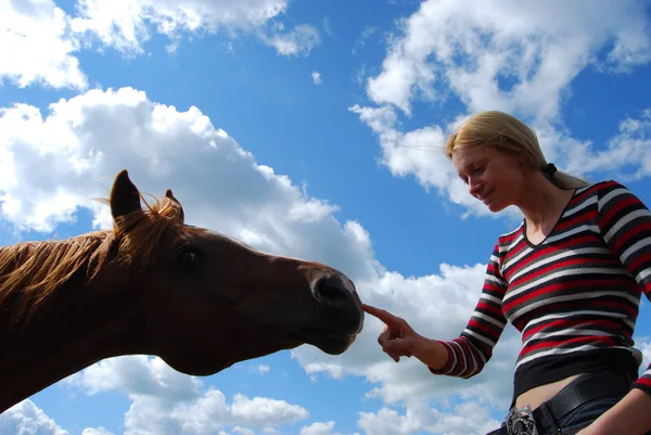 Meisje met een paard — Stockfoto