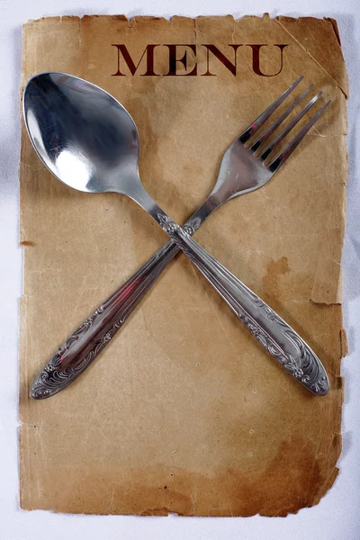 Menù vintage con cucchiaio e forchetta — Foto Stock